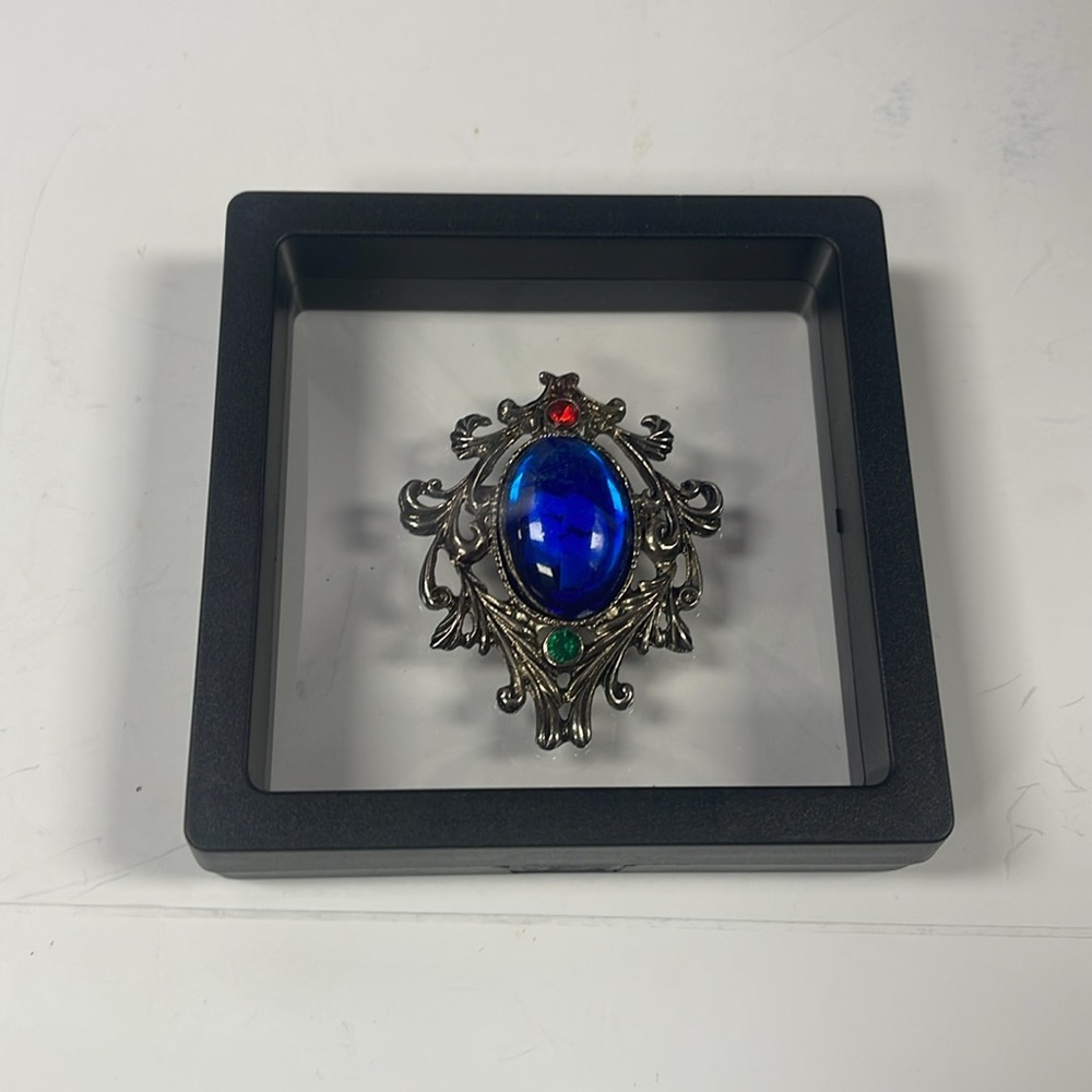 Vintage Royal Blue Cabochon Glass Red Green Georgian look Style Pin Brooch